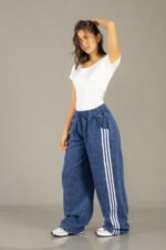 Pantalon palazo procesado con linia en color azul - Imagen 8