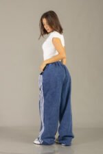 Pantalon palazo procesado con linia en color azul - Imagen 2
