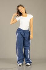 Pantalon palazo procesado con linia en color azul - Imagen 9